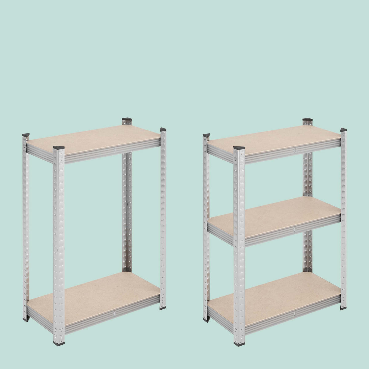 SCHWERLASTREGAL Silber 2er-Set 5 Ebenen 180x60x30 cm - Silberfarben, Holzwerkstoff/Kunststoff (60/180/30cm) - Relaxdays