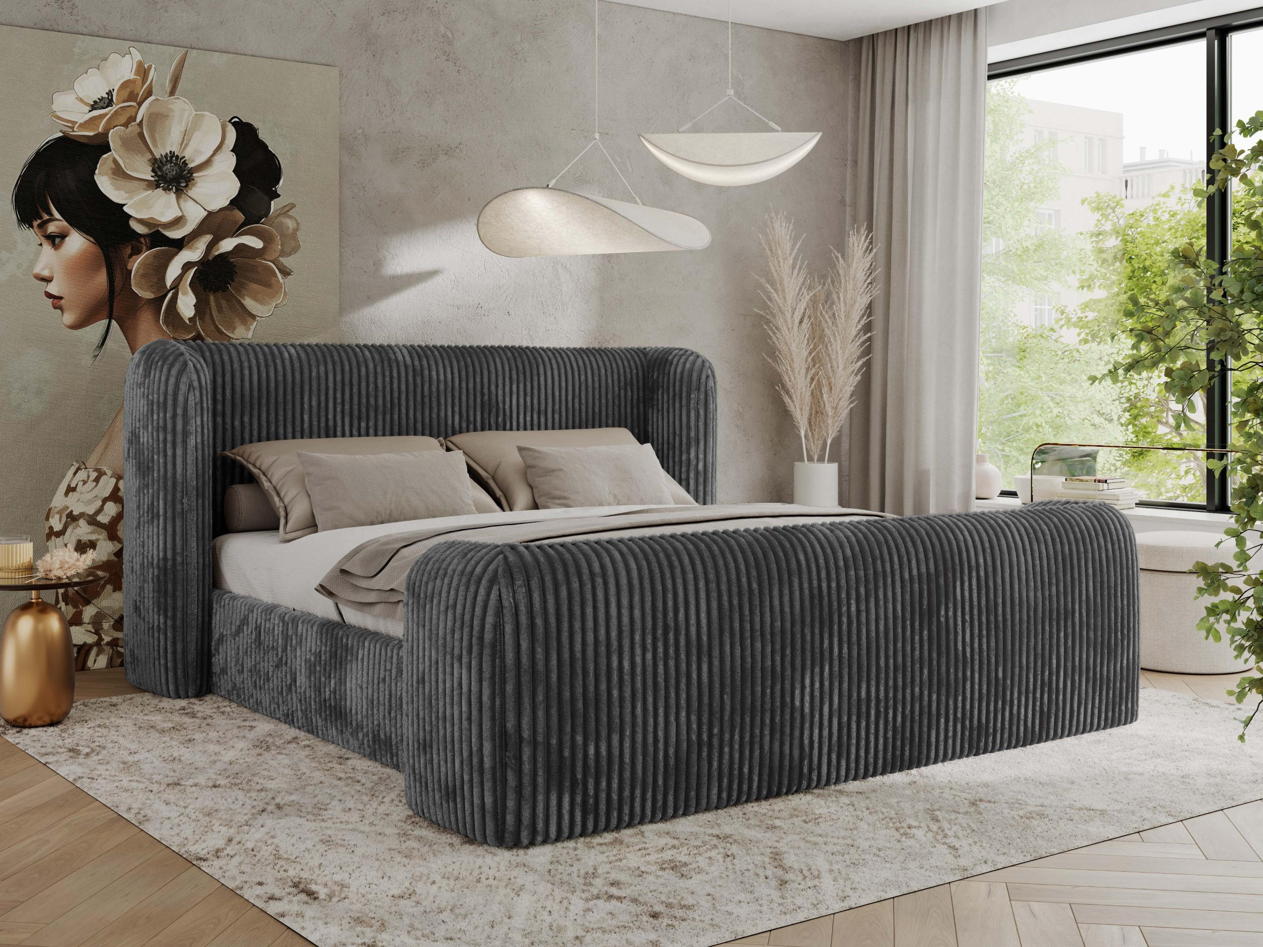 POLSTERBETT EMORA CLASSIC DUO 140/200 - Grau Cord - ohne Matratze - Grau, Textil (140/200cm) - MKS