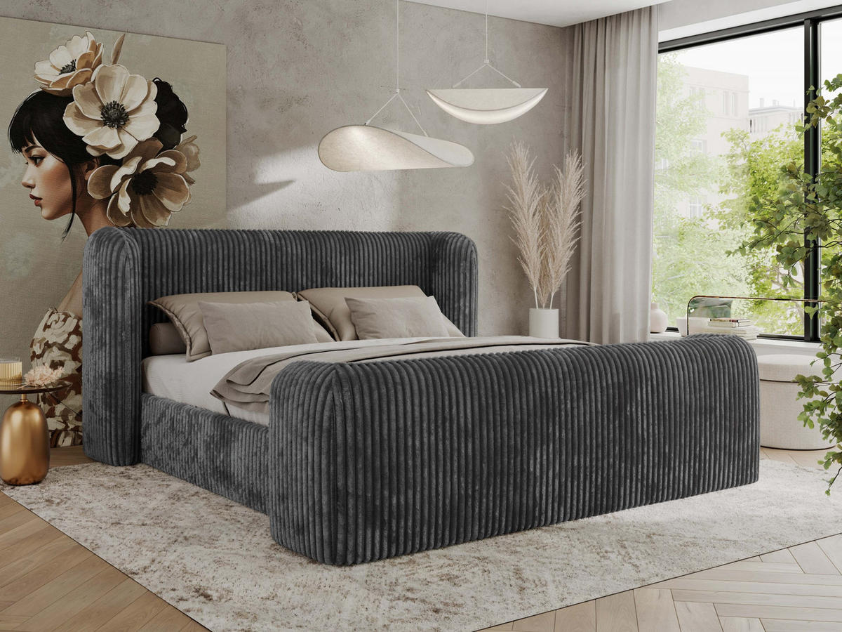 POLSTERBETT EMORA CLASSIC DUO 140/200 - Grau Cord - ohne Matratze - Grau, Textil (140/200cm) - MKS