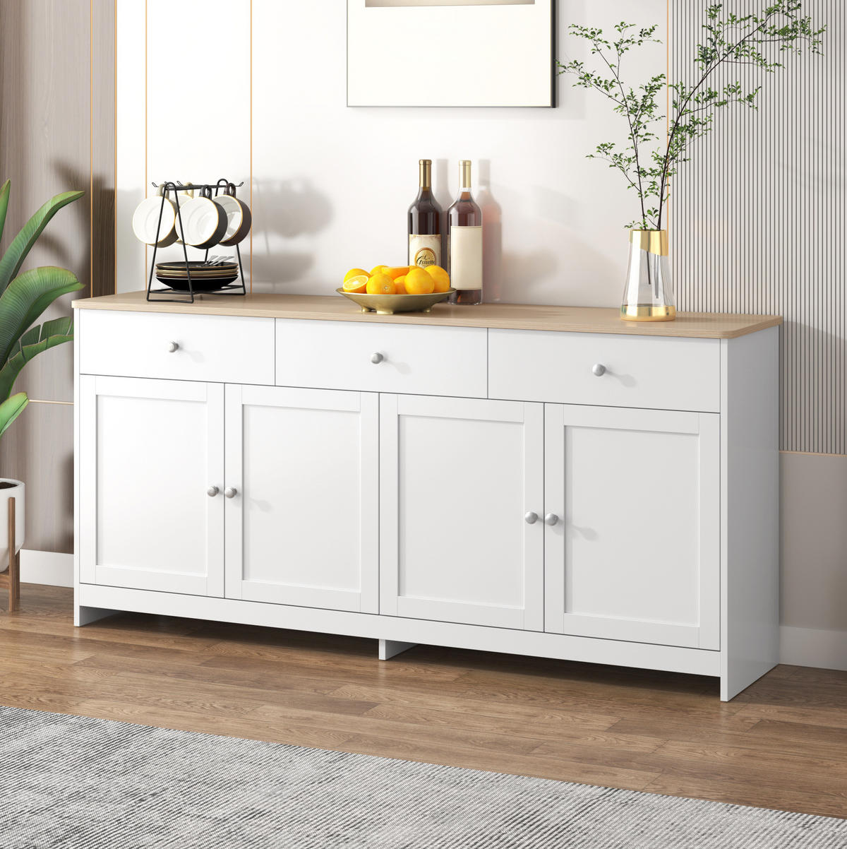 SIDEBOARD 160/37/75 cm mit 4 Türen & 3 Schubladen im Landhausstil - Weiß, Holzwerkstoff (160/75/37cm) - BEAOK