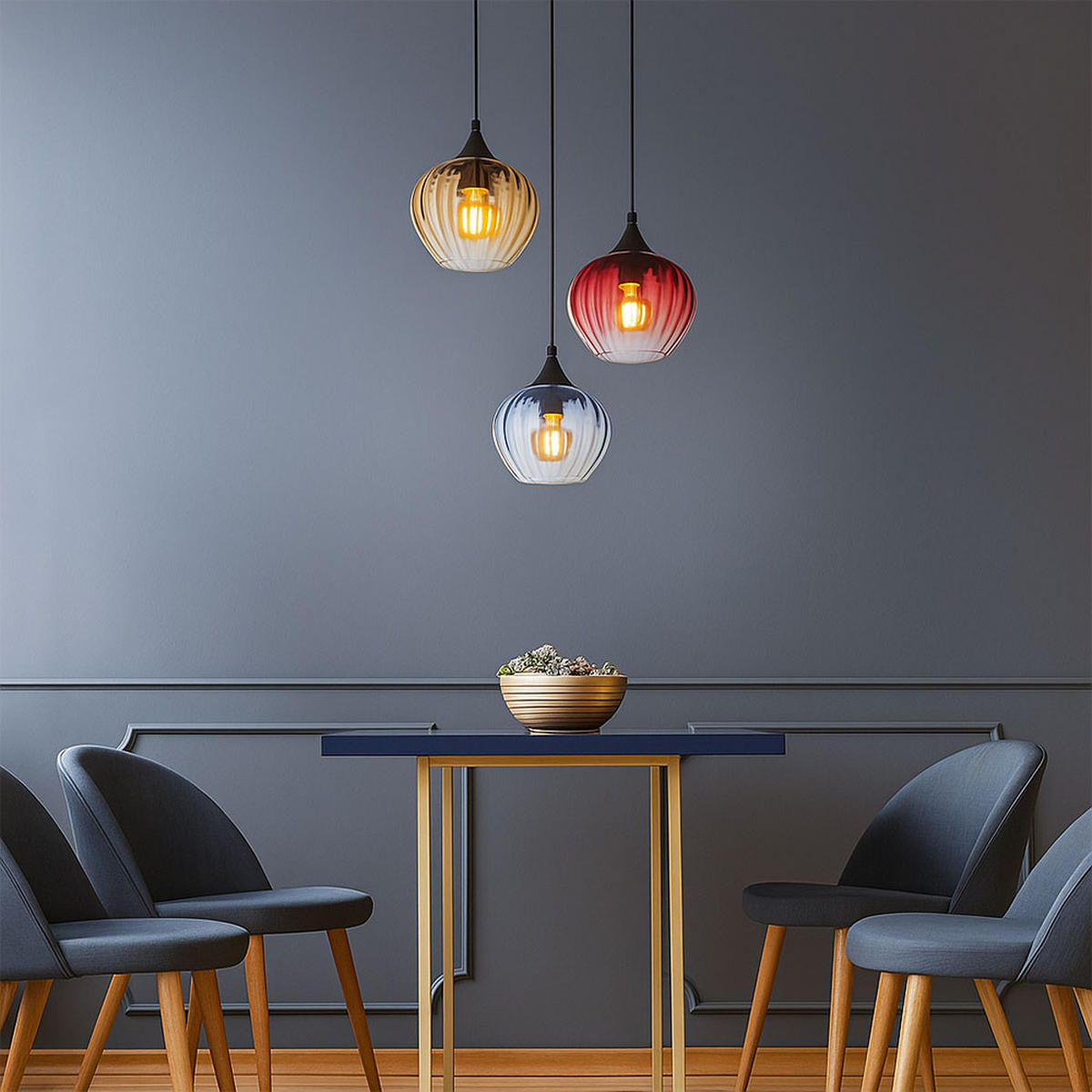 PENDELLEUCHTE Metall Glas Amber Rot Blau - Multicolor, Glas (45/45/150cm) - Globo Lighting