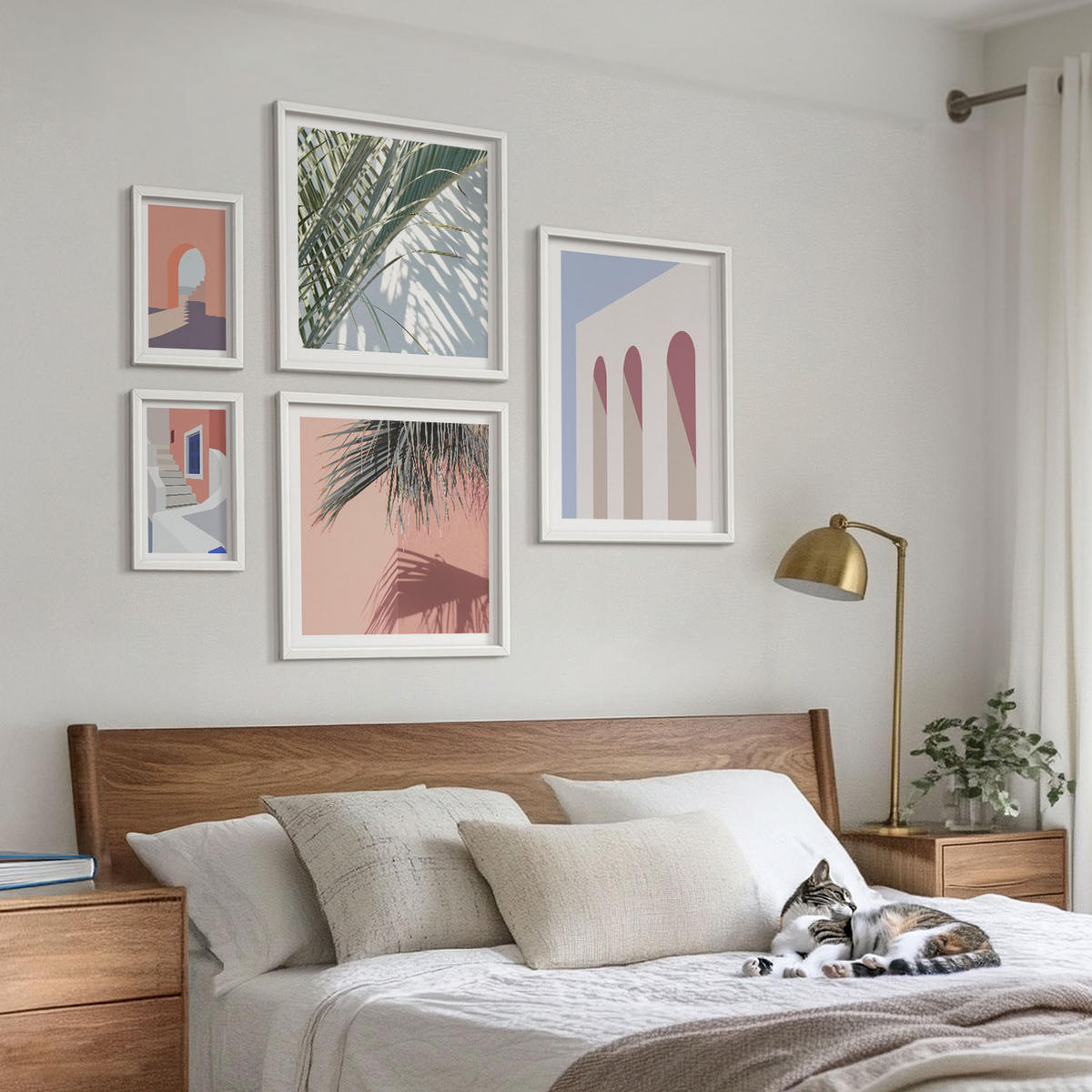 BILDER SET 5er Set - 50x50 cm & 20x30 cm & 40x60 cm Weißer Rahmen - Illustrationen der Stadtarchitektur - Weiß, Kunststoff (40/60cm) - TULUP
