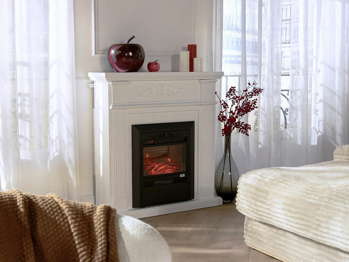 KAMIN - 98 x 26 - glas - weiß Otemanu - Weiß, Glas (98/100.8/26cm) - Vente-Unique
