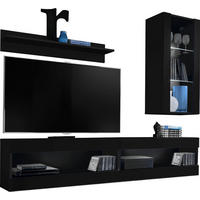 WOHNWAND 4-er Set, TIVOLI SET5 Schwarz + Schwarz, Offener Raum - Schwarz, Glas/Holzwerkstoff (240/195/35cm) - Komodee