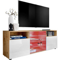 SIDEBOARD TV URBINO Eiche Wotan, LED Beleuchtung Mehrfarbige - Eiche Wotan/Weiß, Glas/Holzwerkstoff (140/53/35cm) - Komodee