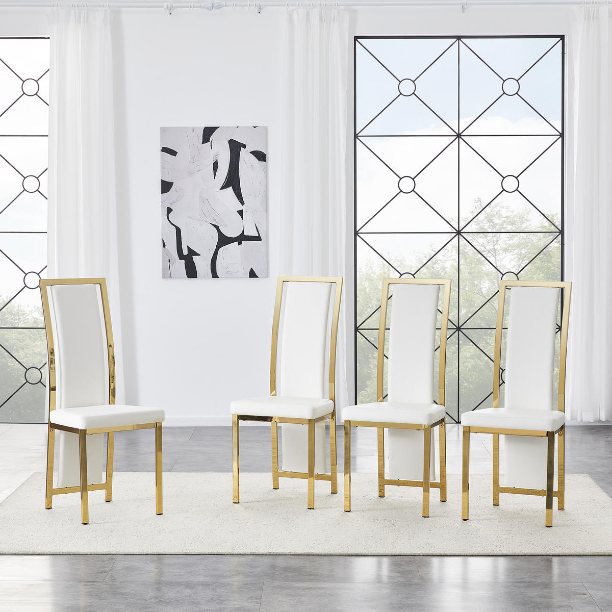 STUHL-SET DE-36610 4 Stück mit PU-Bezug und Metallrahmen Weiß - Weiß, Metall (42.7/109/44cm) - ComfortXL