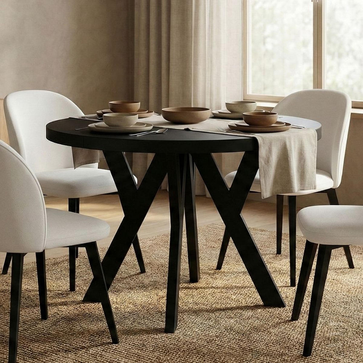 ESSTISCH Runder Ausziehbarer PERO 90/140, Schwarz - Schwarz, Holz (140/90/77cm) - Dekori_Interiors