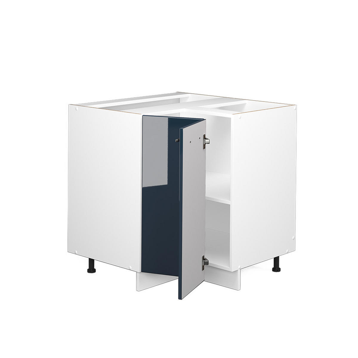 ECKUNTERSCHRANK Fame-Line Dunkelblau Hochglanz 80.5 cm, AP Marmor - Weiß/Dunkelblau, Holzwerkstoff (80.5/82/60cm) - Vicco