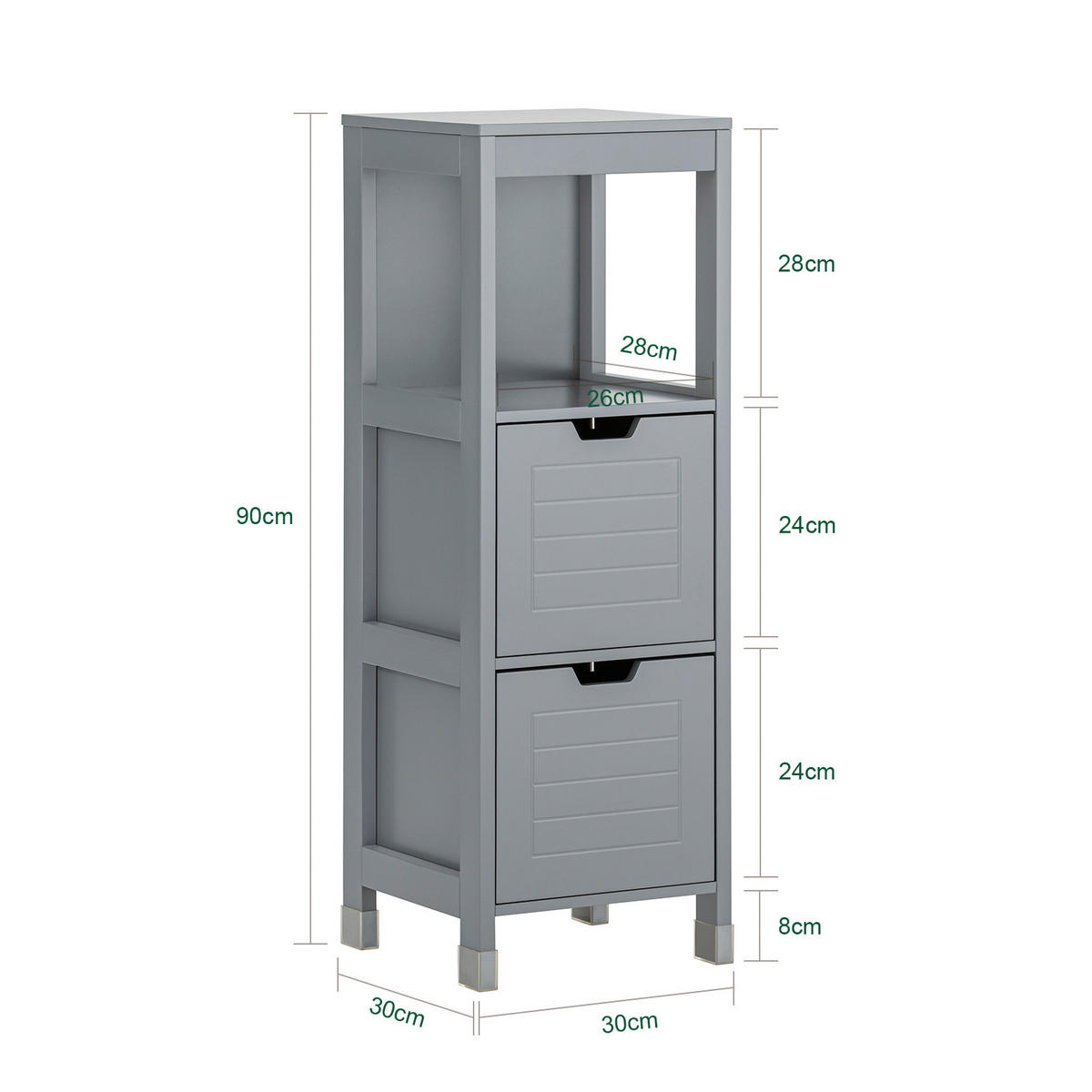 BADEZIMMERSCHRANK Grau - Grau, Holzwerkstoff (30/90/30cm) - SoBuy