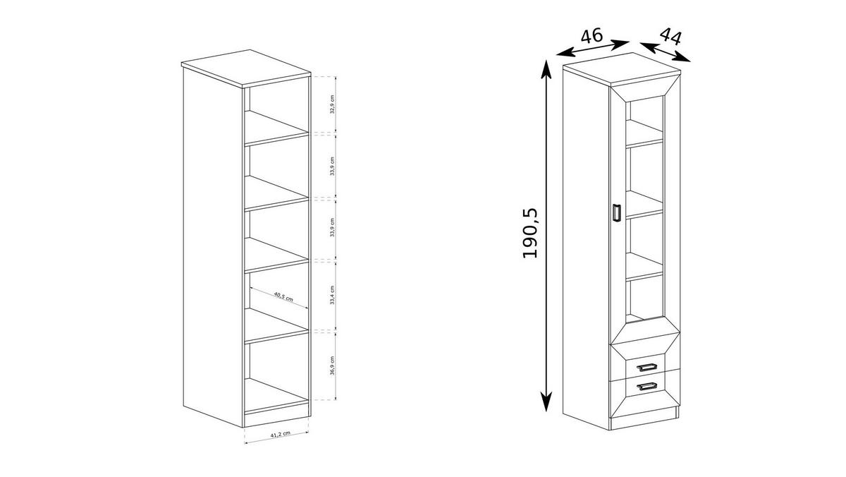 VITRINE UDINE 190 / 46 cm in Eichefarben - Eichefarben, Holzwerkstoff (46/190/44cm) - MASSENO