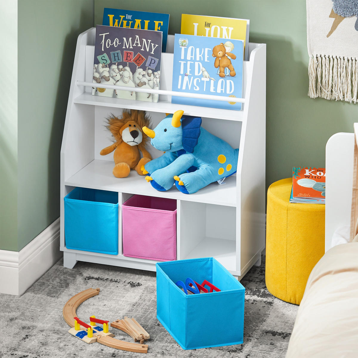 KINDERREGAL Weiß - Blau/Weiß, Holzwerkstoff (63/80/28cm) - SoBuy