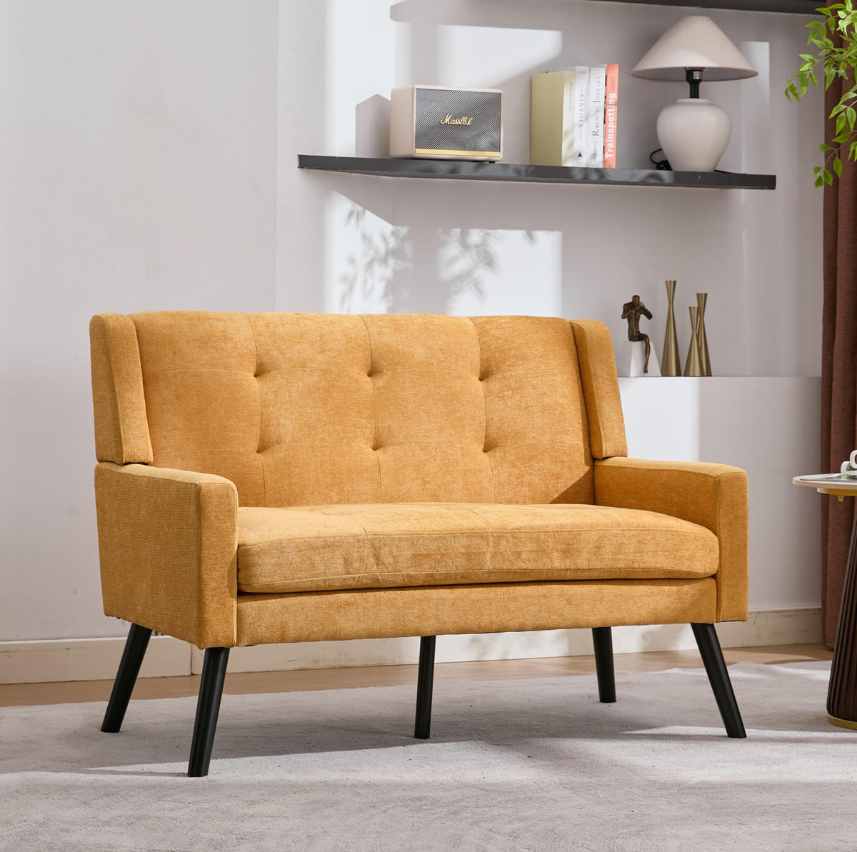 2-SITZER 119/75/88 cm Leinenbezug mit Tufting, Massivholzbeinen Gelb - Gelb, Textil (75/88/120cm) - OKMYHOME