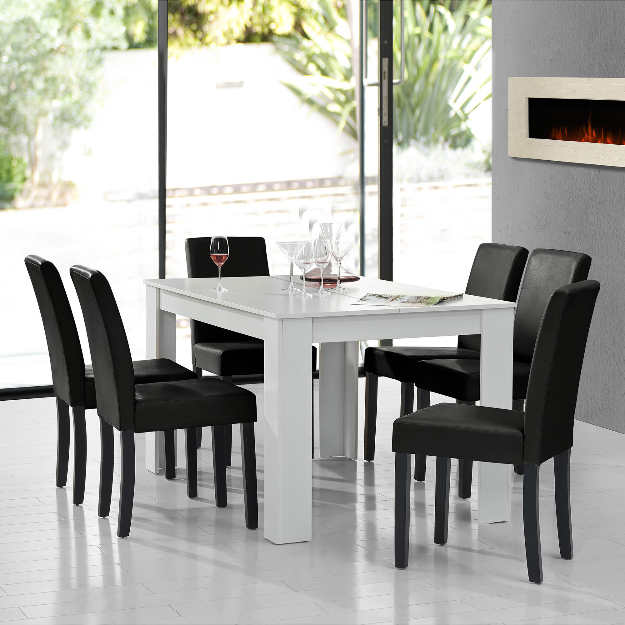 TISCHGRUPPE Forssa - Schwarz/Weiß, Holz/Holzwerkstoff (140/77/90cm) - [en.casa]