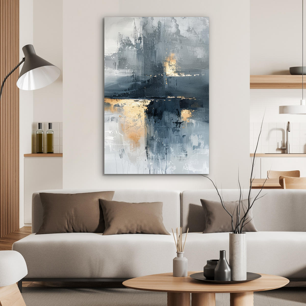 METALLBILD Kunst - Grau - Gold - Abstrakt 60x90 cm - Dunkelgrau, Metall (60/90cm) - MuchoWow