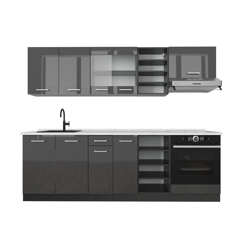 Vicco KUCHYŇSKÝ KOUT R-Line Antracit vysoký lesk/antracit 240 cm , PD Mramor