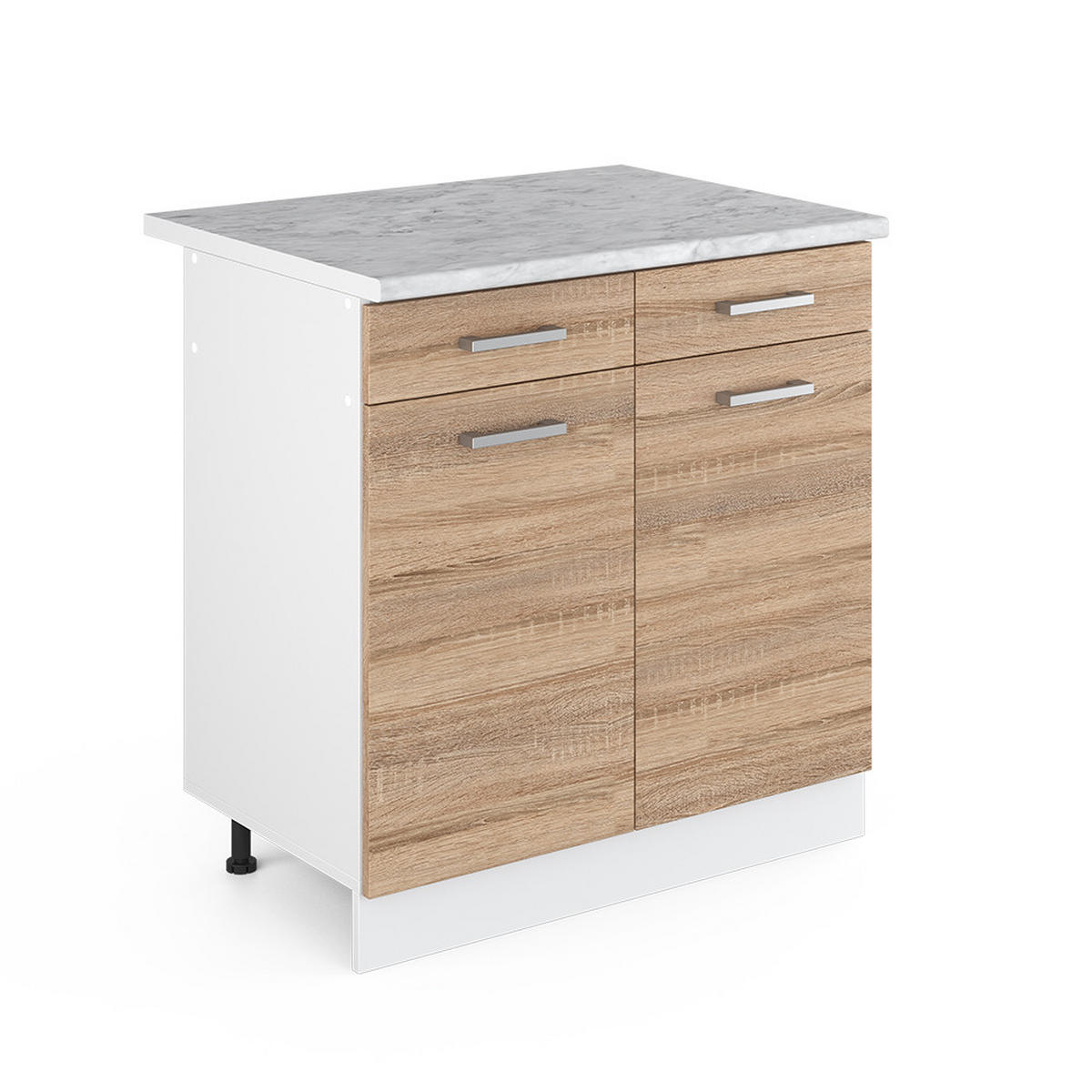 UNTERSCHRANK R-Line Sonoma 80 cm mit Schubladen und Türen mit Arbeitsplatte - Weiß/Sonoma Eiche, Holzwerkstoff (80/81.6/60cm) - Vicco