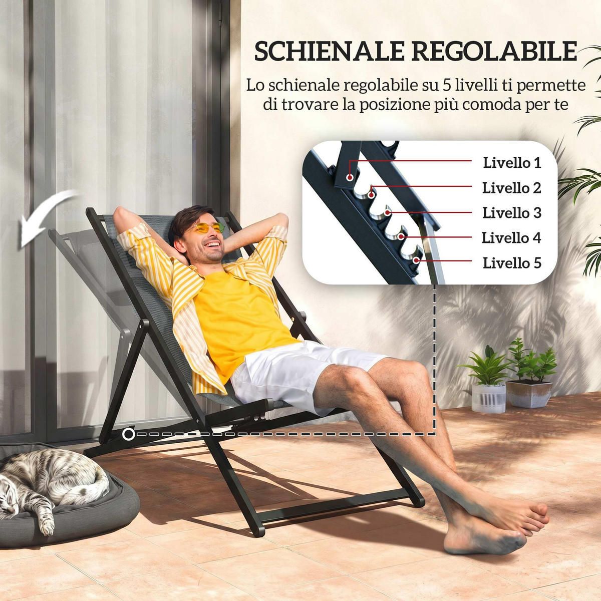 SONNENLIEGE Set aus 2 klappbaren Dunkelgrau 96,5 x 58 x 91,5 cm - Grau, Metall (60/85/100cm) - Vallsero