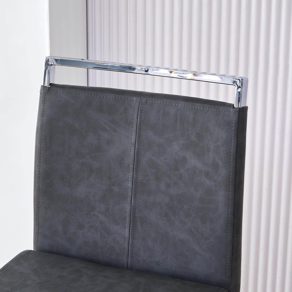 BARHOCKER 2er-Set Grau mit PU-Leder und Fußstütze - Silberfarben, Metall (38.9/96.5/46.5cm) - PANGIVO