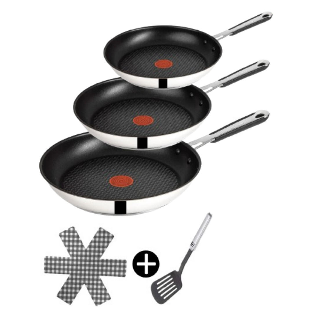 PFANNENSET Jamie Oliver 6-tlg 20/24/28 cm mit Glasdeckel Induktion - Silberfarben/Schwarz, Metall - Tefal