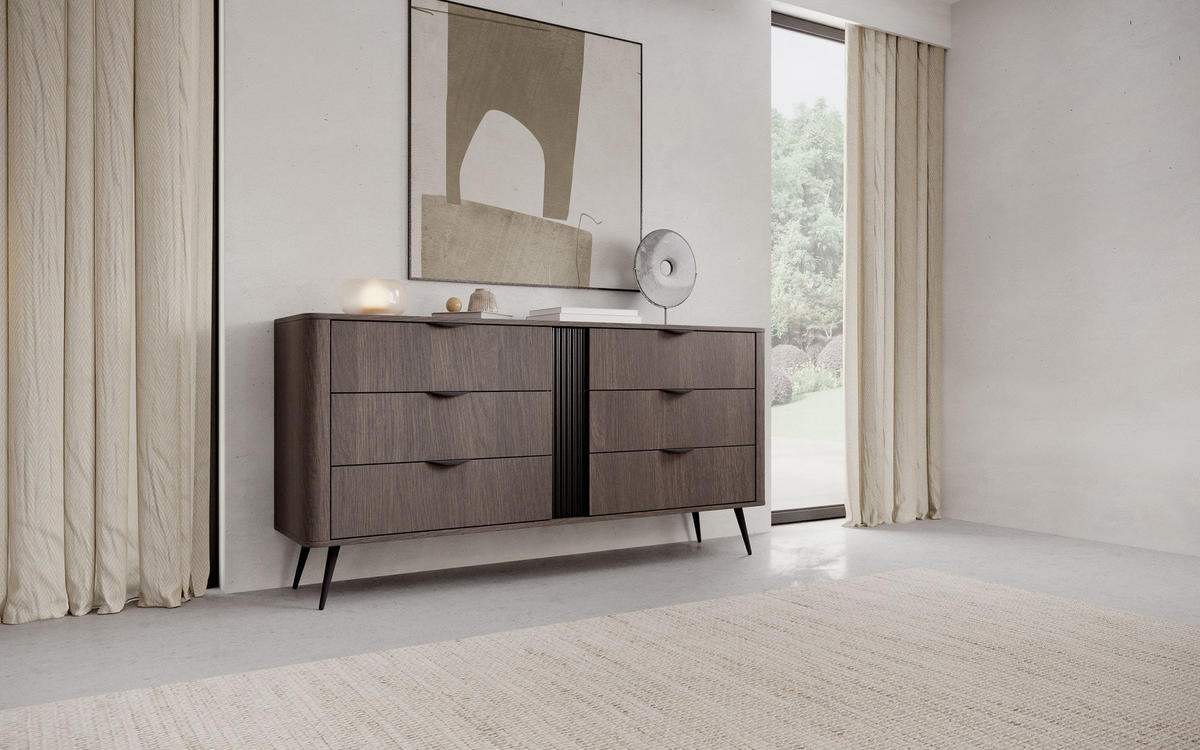 SIDEBOARD Terzo 2D 3S Eiche Dunin mit Rillendekor - Schwarz Metallfüße - Eichefarben/Schwarz, Holz/Holzwerkstoff (163/81/38cm) - Ravio