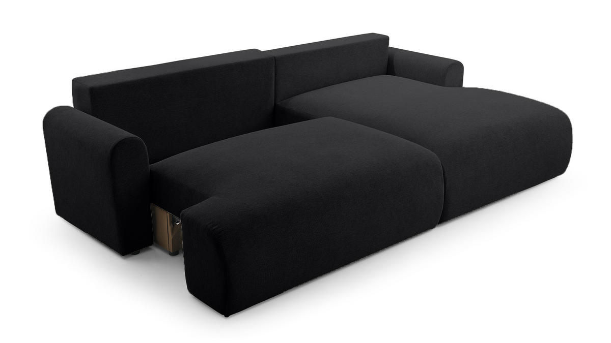 ECKSOFA mit Schlaffunktion Bordon, Schwarz - Schwarz, Textil (150/260cm) - Fedve