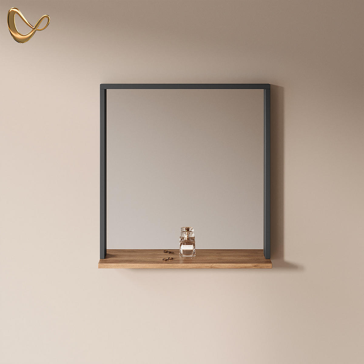 WANDSPIEGEL Ortello Anthrazit/Goldkraft Eiche 57 x 60 cm mit Spiegel - Honigeiche/Anthrazit, Holzwerkstoff (57/60/12cm) - Livinity®
