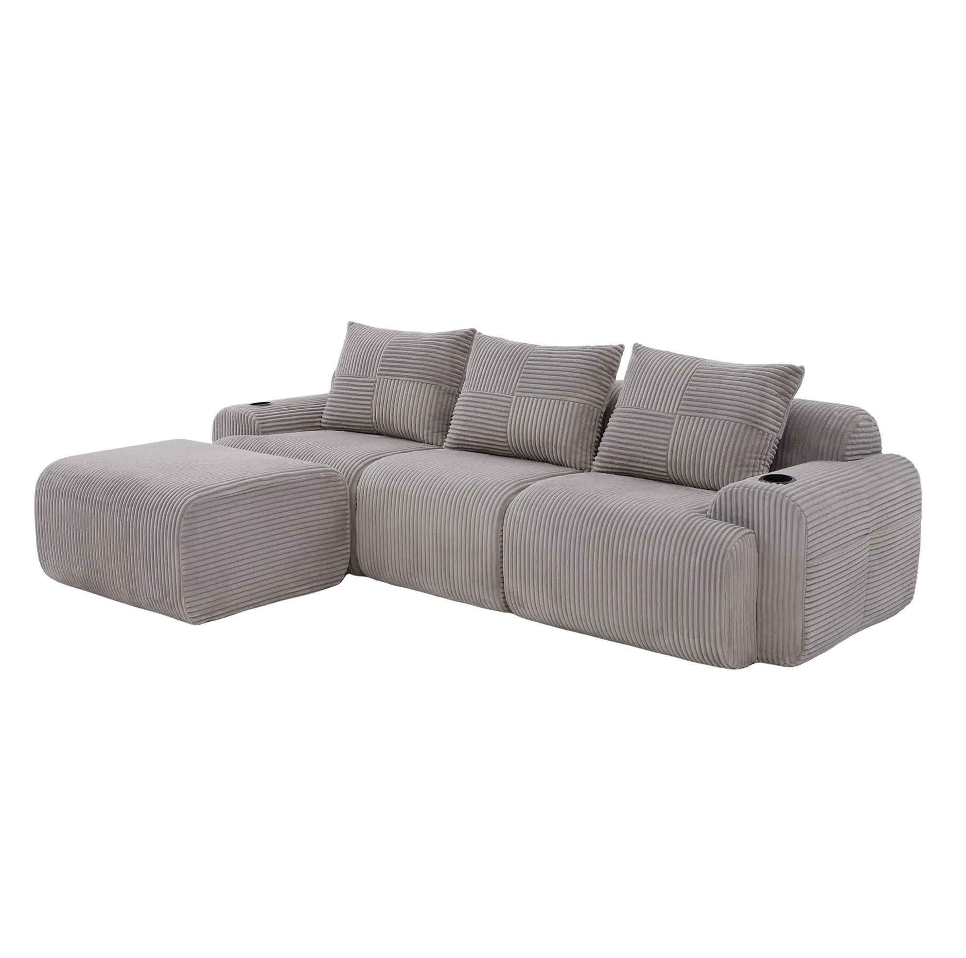 ECKSOFA 268/174/80 cm Hellgrau aus Cord mit Cupholder - Hellgrau, Textil (174/268cm) - OKMYHOME