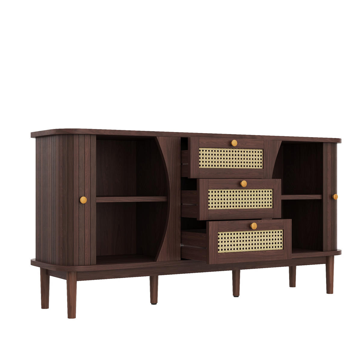 SIDEBOARD Rattan Schiebetüren verstellbar - Naturfarben, Holzwerkstoff (140.5/73/40cm) - LEBENLANG