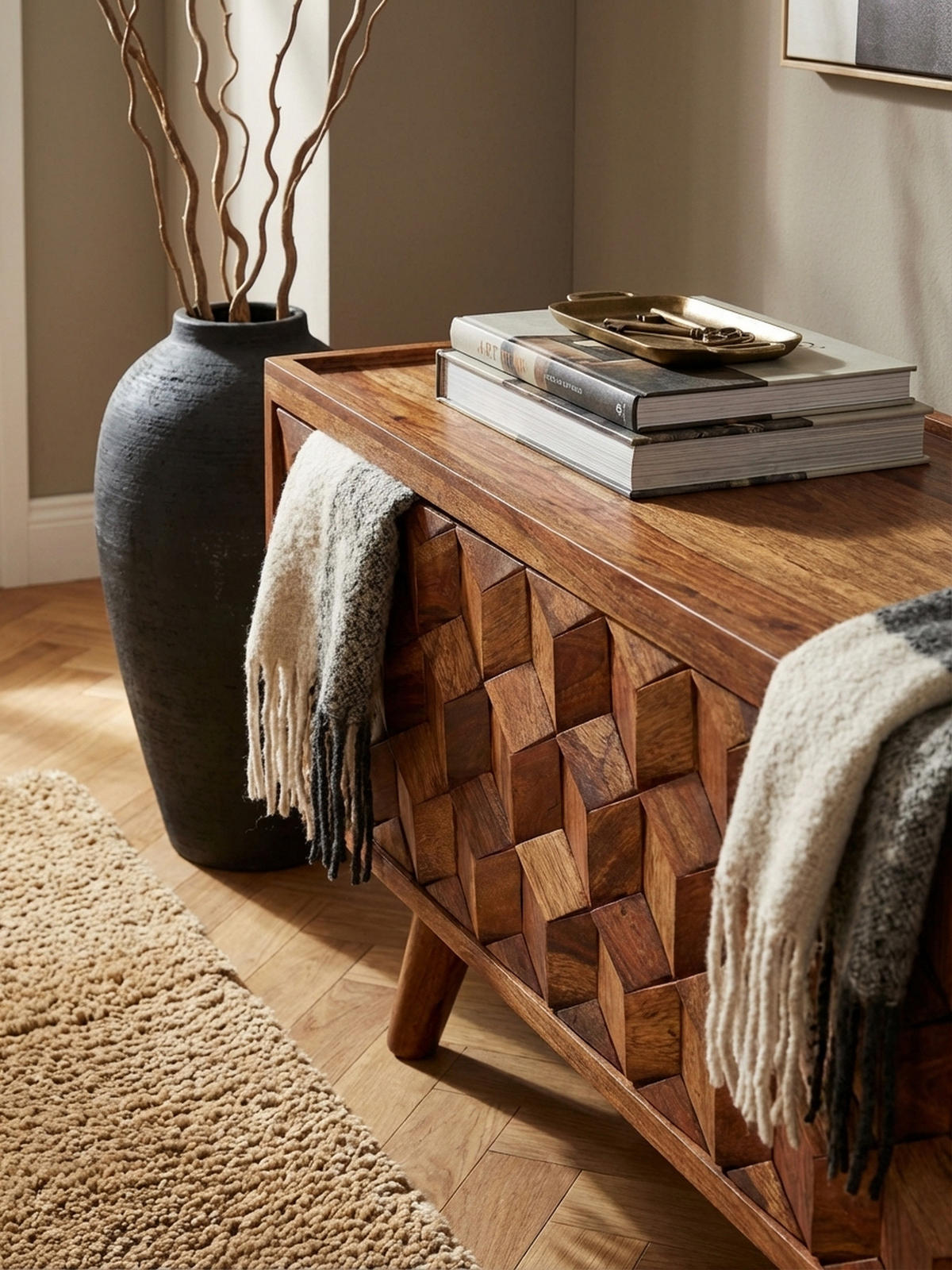 LOWBOARD Massivholz Landhausstil Modell Oasis für Fernseher bis 50 Zoll mit Kabeldurchlass - Braun, Holz (92/44/35cm) - KADIMA DESIGN