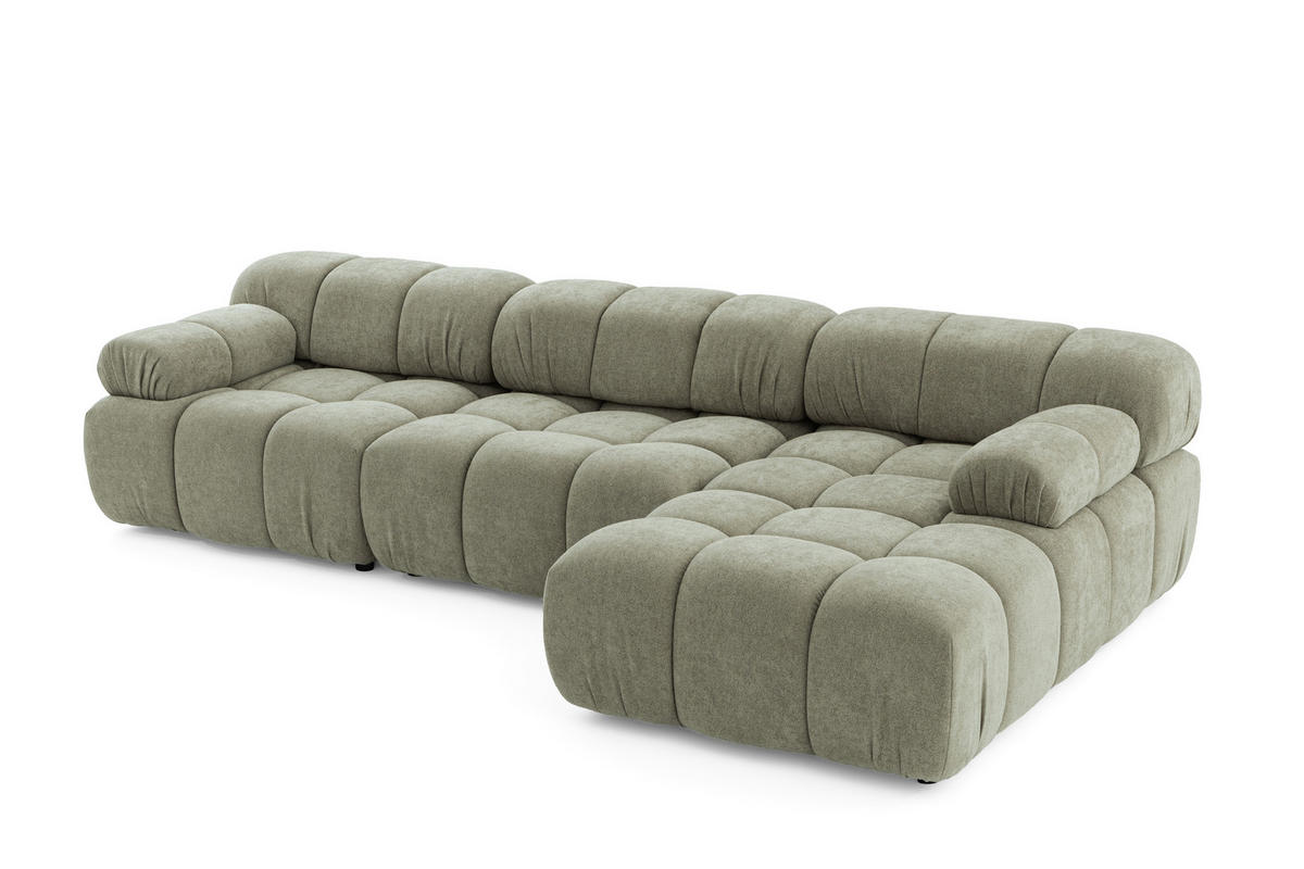 MODULARES Ecksofa MOMENTUM L, Rechts, Breite 282 cm, strukturierter Stoff, Grün - Chromfarben/Grün, Holz/Textil (155/282cm) - Muffo