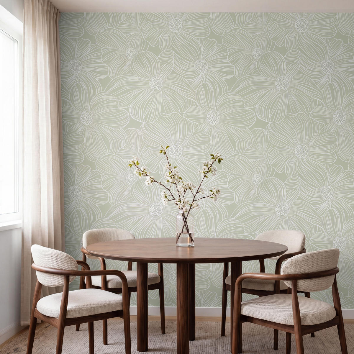 TAPETE - Gelassenheit - Blumen - Grün - 220x200 cm - Salbeigrün, Papier (220/200cm) - OnlyWow