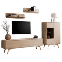 WOHNWAND Eiche natur 4-teilig 290 cm, Wohnkombination mit Push-to-Open - Eichefarben, Glas/Holz (290/170/39cm) - Furn.Design