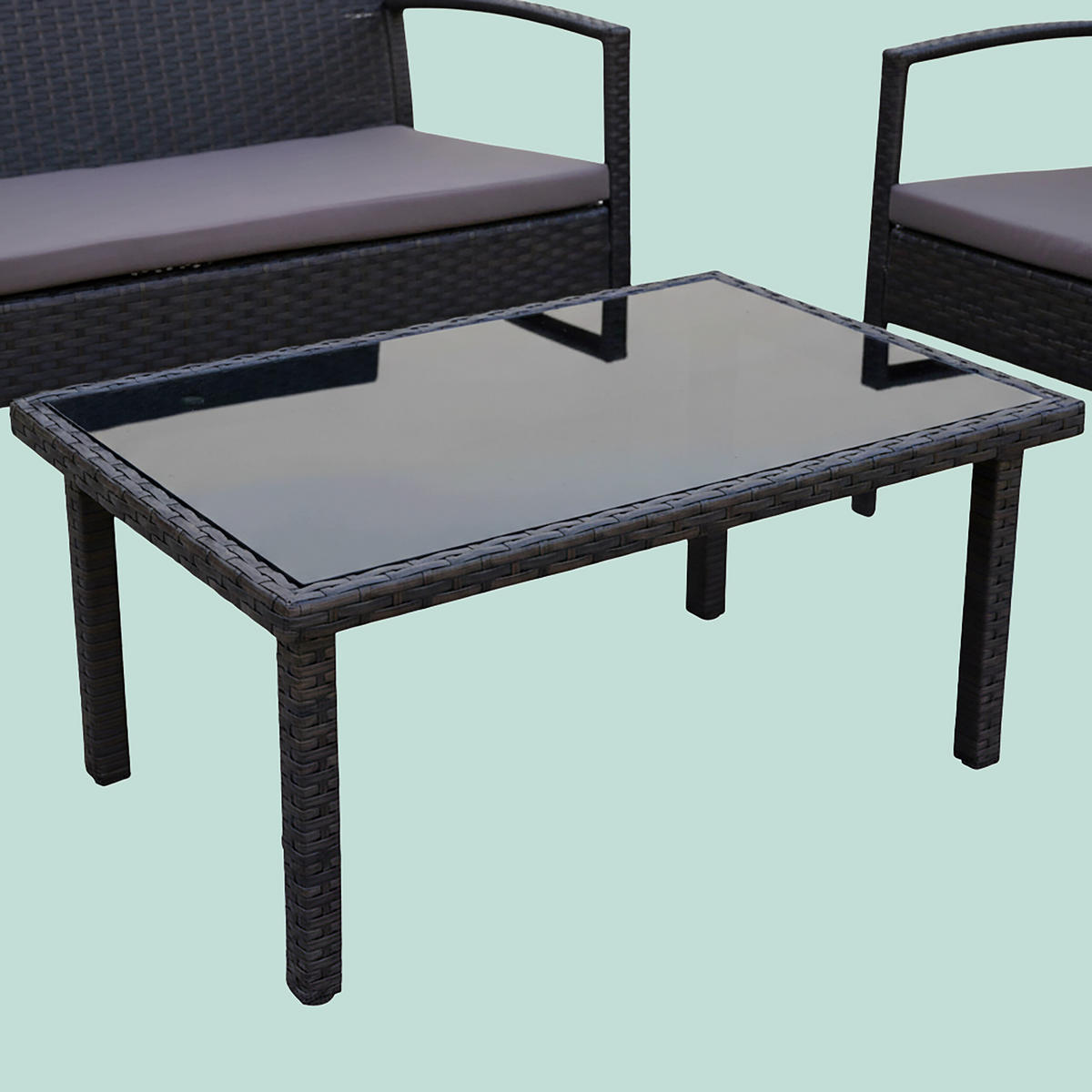 4-TLG.GARTENMÖBEL-SET - Schwarz, Glas/Kunststoff - Relaxdays