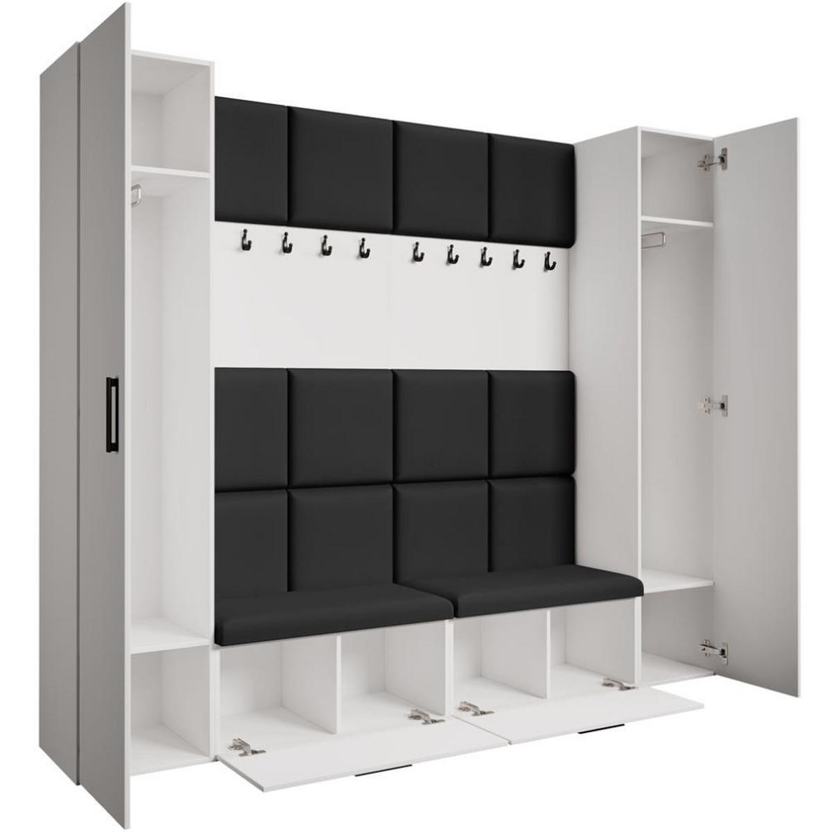 GARDEROBE Margaret XL 242/203/43 mit gepolsterten Paneelen und Schuhschrank - Schwarz/Weiß, Holzwerkstoff/Kunststoff (242/203/43cm) - Beautysofa