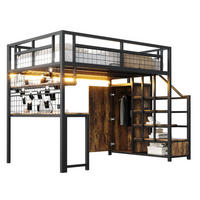 HOCHBETT 140/200 cm mit Stauraumtreppe, Kleiderschrank, Schreibtisch, Regal, Lichtleiste und Steckdose, Schwarz - Schwarz, Holzwerkstoff (140/200cm) - Redom
