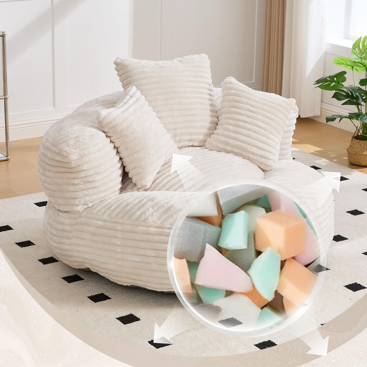 SITZSACK in Chenille mit 3 Kissen - Beige, Textil (108/52/108cm) - Urban Meuble