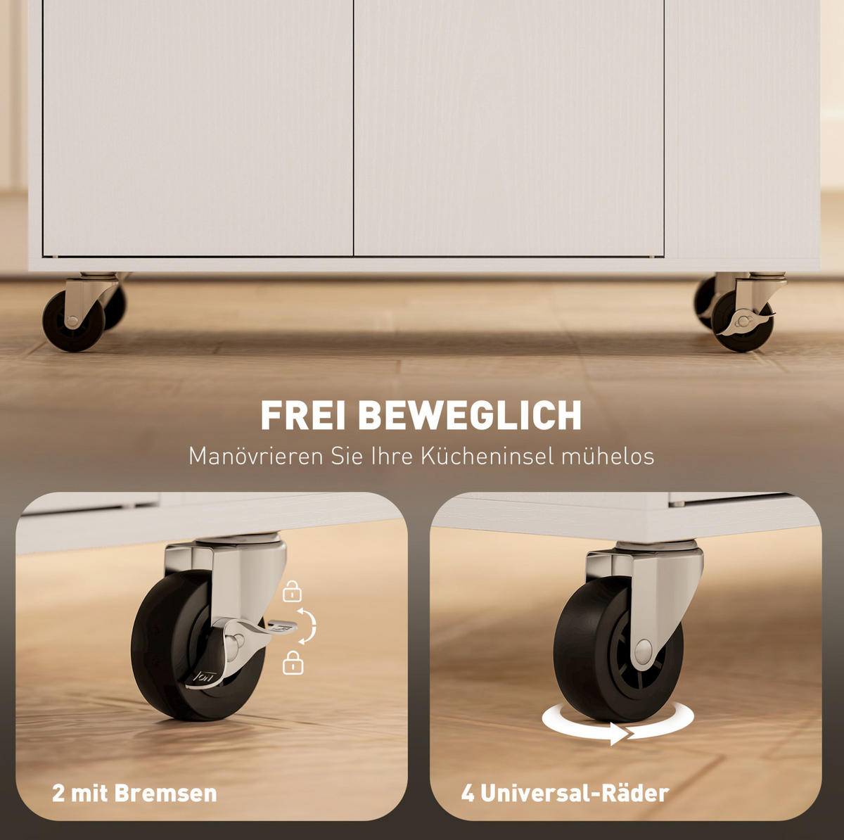 KÜCHENWAGEN in Weiß mit Gewürzregalen, Schrank und Rollen,86.5/38/82 cm - Weiß, Holzwerkstoff (82/86.5/38cm) - Flora Grace