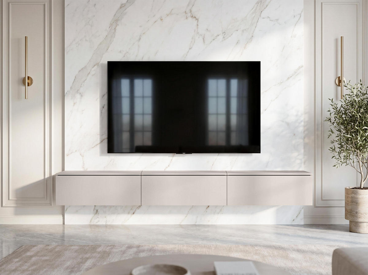 LOWBOARD Barvo 3x100 Beige Kaschmir 300/34/32 cm – hängendes TV-Board - Beige, Holzwerkstoff (300/34/32cm) - AX Living