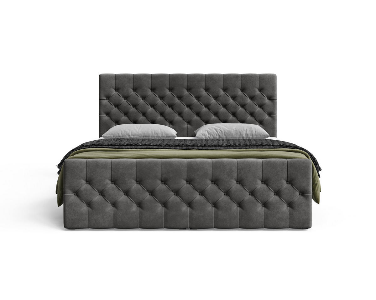 BOXBETT 12 140 x 200 cm - Manila - Modernes Polsterbett mit Bettkasten inkl. PU-Schaum-Topper und Federmechanismus - Schwarz, Holz (140/200cm) - ROYAL24_MARKT