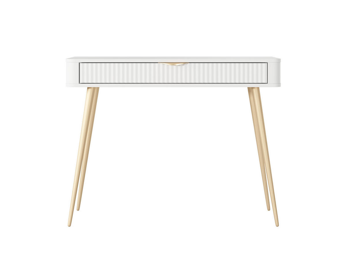 SCHMINKTISCH Lante Weiß, mit Schublade, Goldene Beine - Goldfarben/Weiß, Holzwerkstoff (38/100/78cm) - Bettso