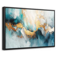 LEINWAND Bilder mit Rahmen - Abstrakt - Kunst - Gold - Blau - 30x20 - Petrol, Textil (30/20cm) - MuchoWow