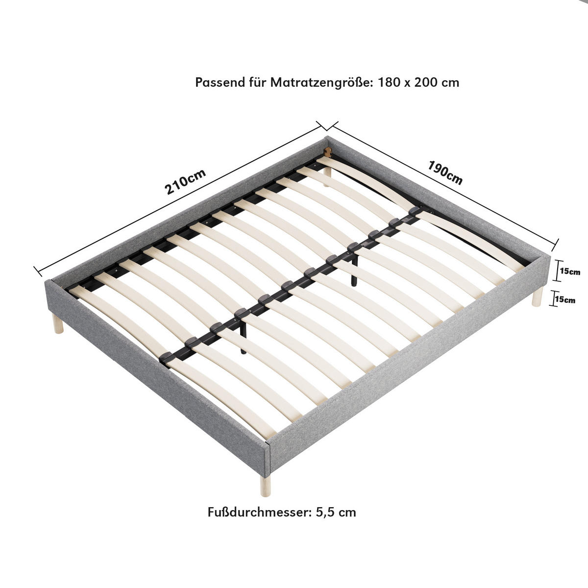 BETT und MATRATZE - 180 x 200 cm - Taschenfederkern - 28cm dick - Grau, Naturmaterialien/Eichenholz (180/200cm) - November Sleep