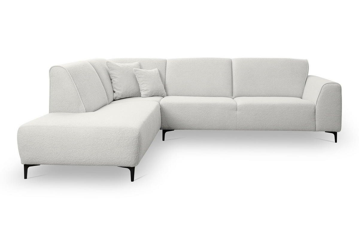ECKSOFA Mula in L-Form, Coach Farbe: Weiß, Bouclé-Stoff, Ottomane Links - Weiß, Textil (210/274cm) - VENASI MÖBEL