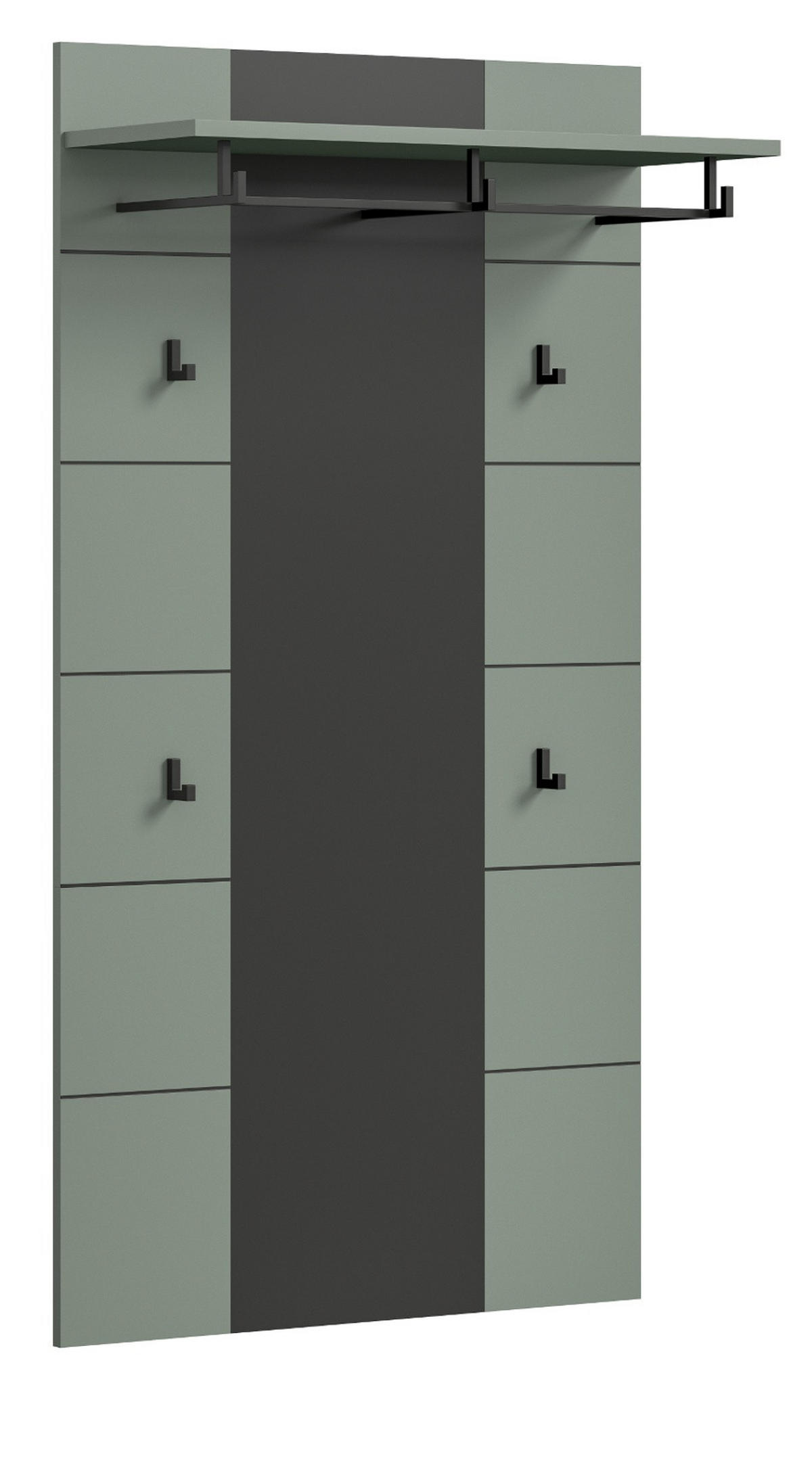 GARDEROBENPANEEL Salbei und Grau, Wandgarderobe 80 x 141 cm, Cooper - Salbeigrün/Dunkelgrau, Holzwerkstoff (80/141/29cm) - Inn.Furn