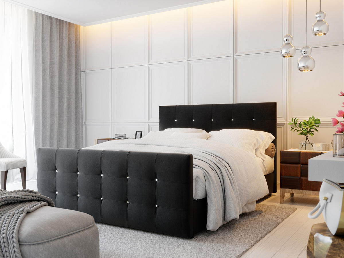 BOXBETT KLEO 200x200, mit Matratze H3 und Topper, Cosmic 100 - Schwarz, Holz/Kunststoff (200/200cm) - Bedante