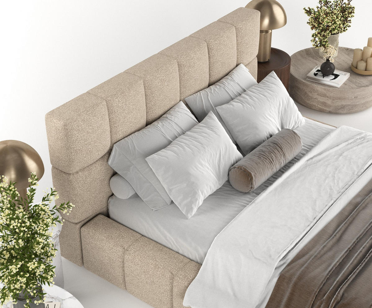 POLSTERBETT Paros mit Stauraum 160/200 cm Hellbeige im Bubble Stoff - Sandfarben/Schwarz, Holz/Holzwerkstoff (160/200cm) - AltaBeds