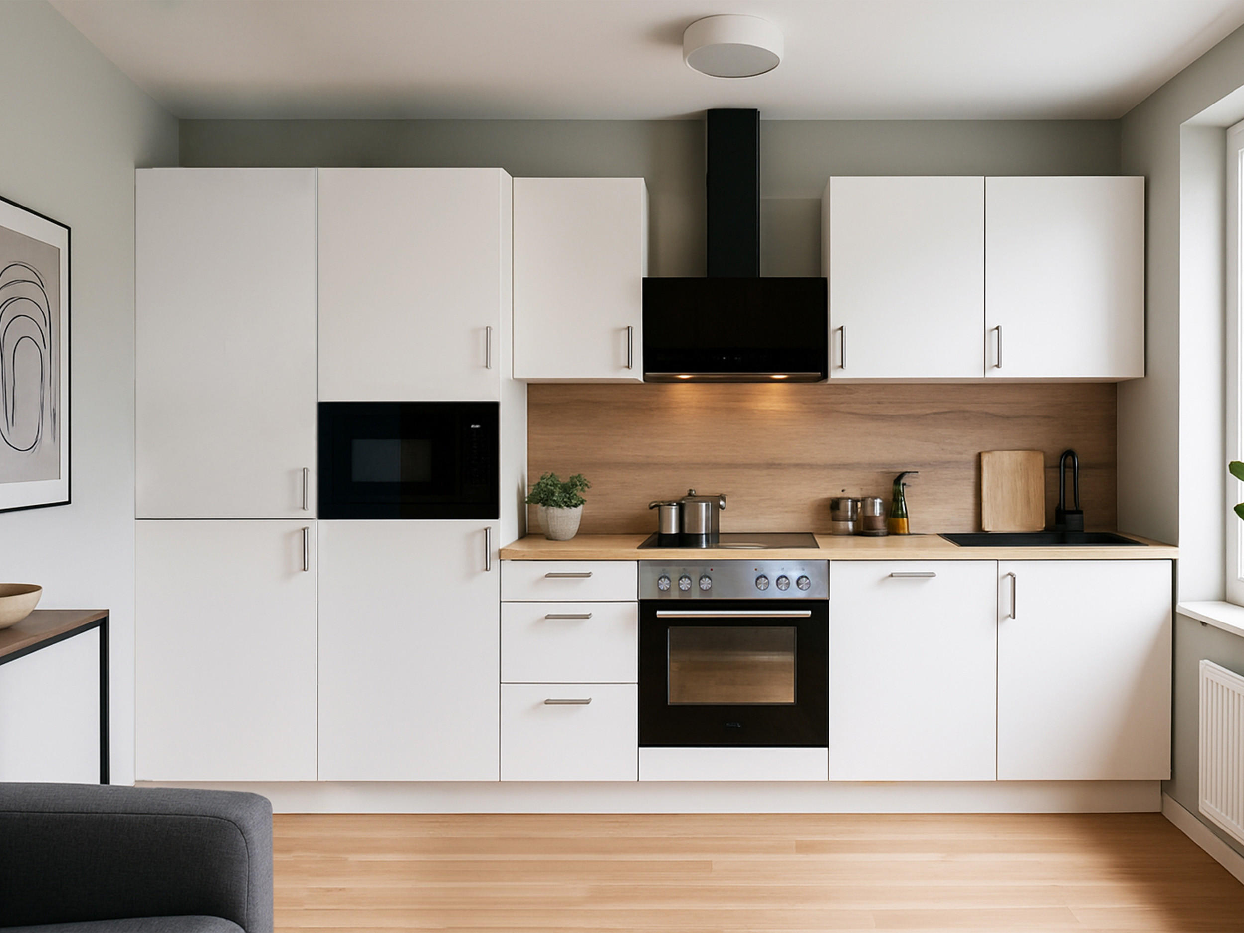 KÜCHENLEERZEILE „Leipzig“ 330 cm – ohne E-Geräte – Premiumweiß – mit Zubehör - Edelstahlfarben/Weiß, Holzwerkstoff/Metall (330/210/60cm) - GEBA