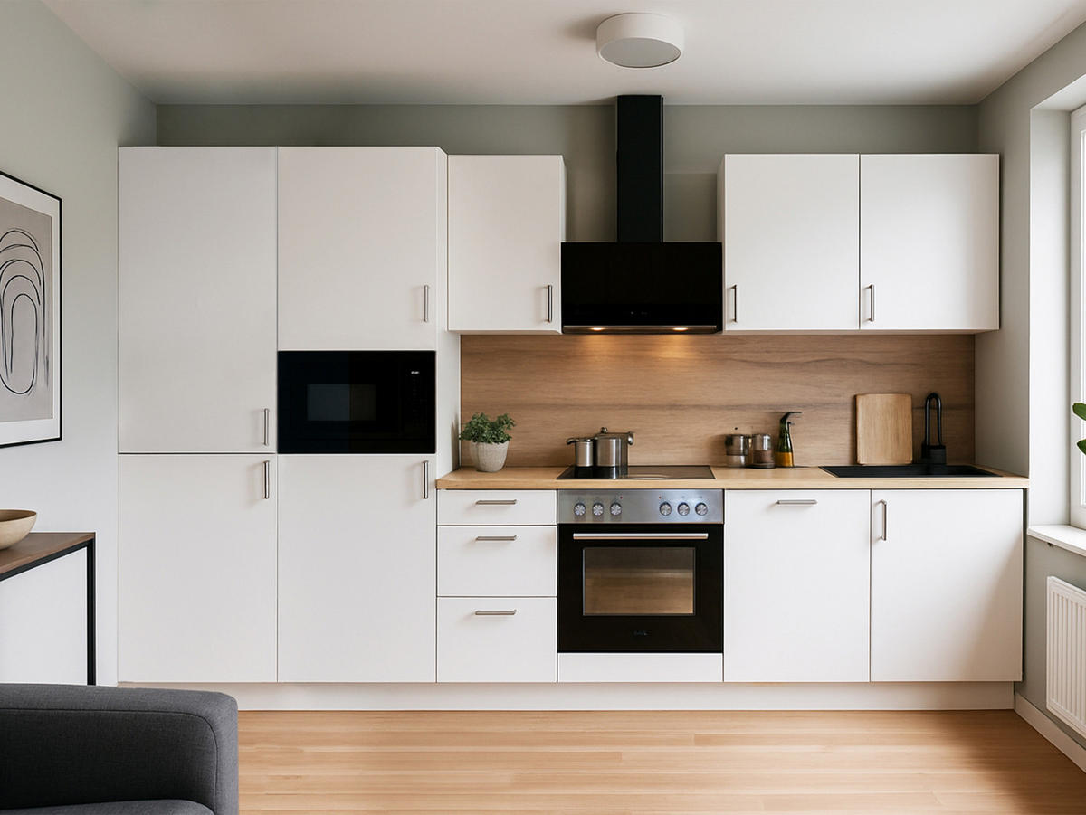 KÜCHENLEERZEILE „Leipzig“ 330 cm – ohne E-Geräte – Premiumweiß – mit Zubehör - Edelstahlfarben/Weiß, Holzwerkstoff/Metall (330/210/60cm) - GEBA