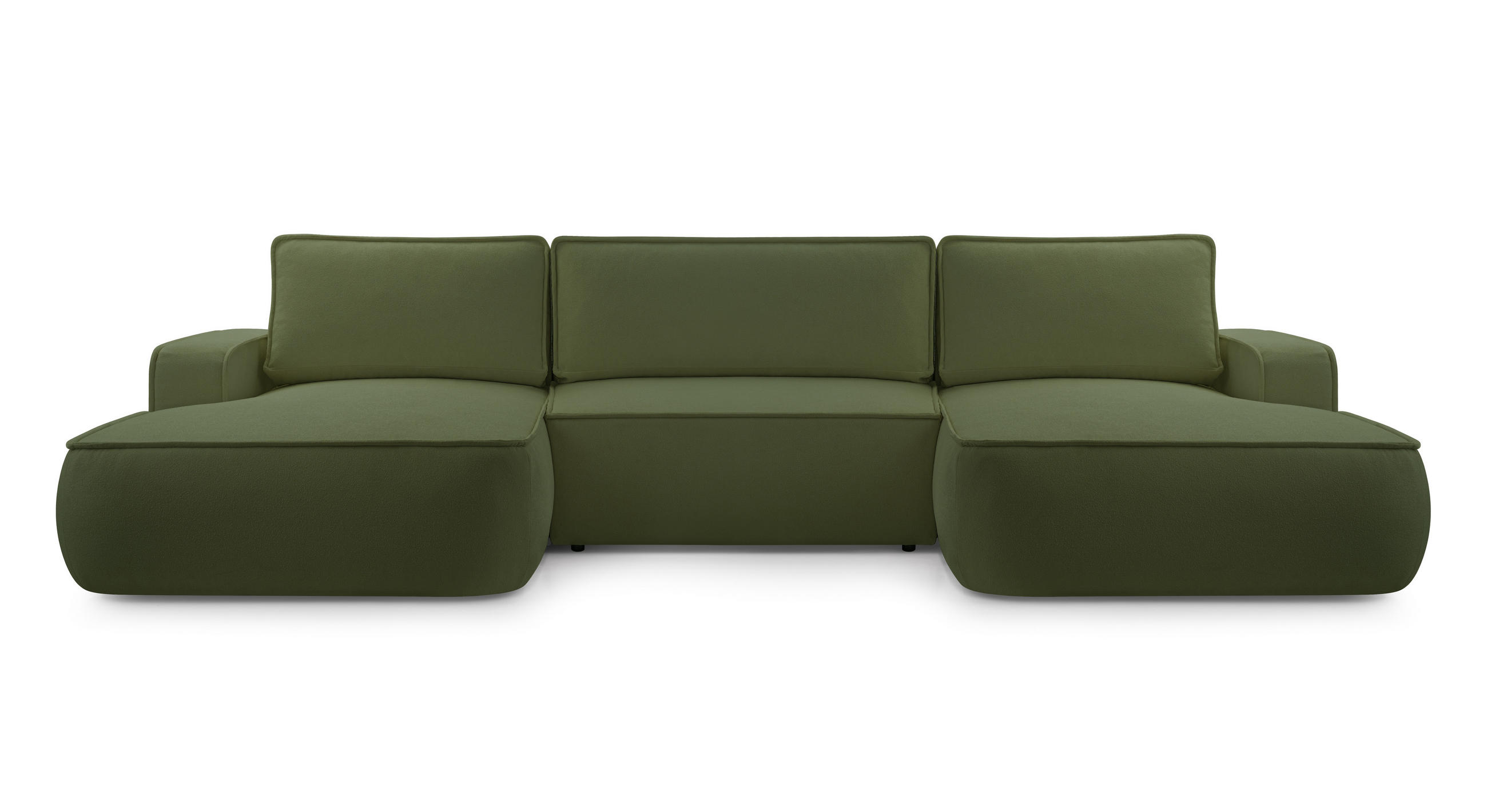 WOHNLANDSCHAFT SOLO Grün Boucle-Stoff mit Schlaffunktion - Grün, Holz (364/87/168cm) - MASSENO