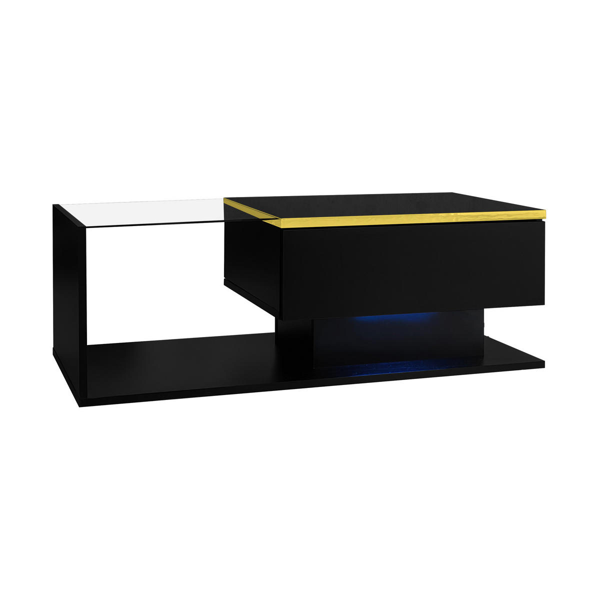COUCHTISCH 90/50/32,5 cm aus Holzwerkstoff mit Stauraum, Glasplatte und LED-Beleuchtung, Schwarz - Schwarz, Holzwerkstoff (90/50/32.5cm) - Redom